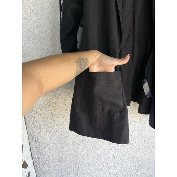Eileen Fisher Notched Lapel Longline Organic Linen Open Blazer - Size 1X- Black - Picture 10 of 13